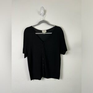 Sarah Arizona Black Rayon Knit Mesh Short Sleeve Cardigan Top Beach Vacation